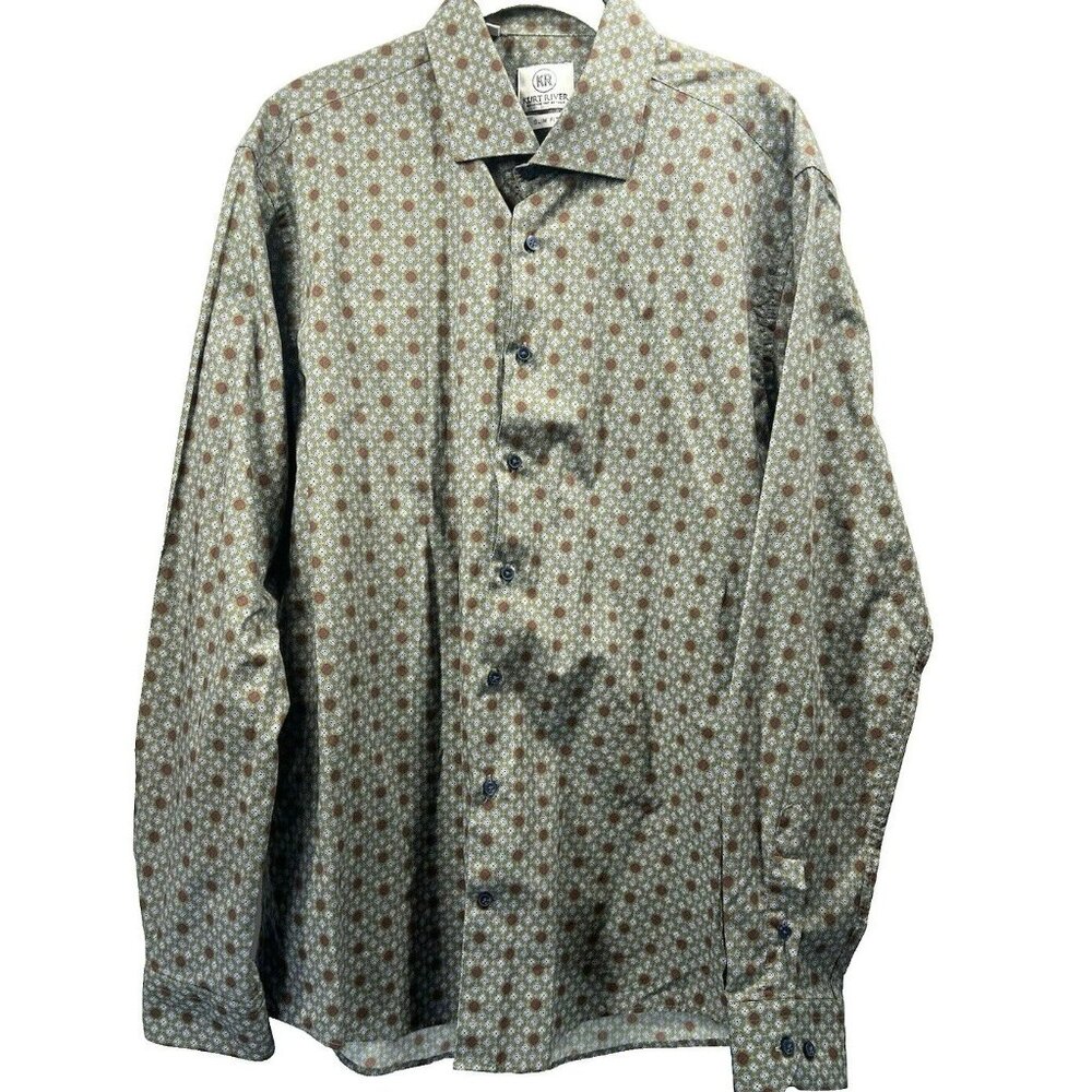 Kurt River Men's Slim Fit Shirt XL Brown‎ Green Long Sleeve Button Up Spread